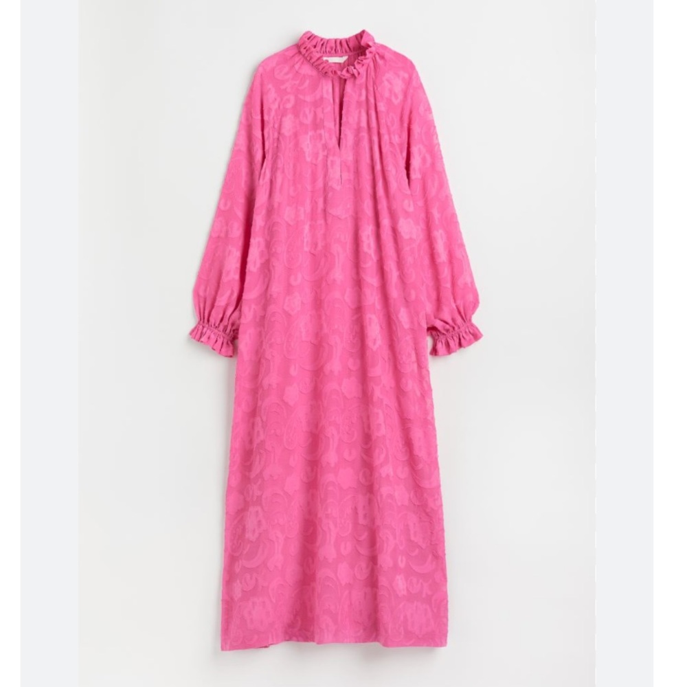 H&M pink printed balloon sleeve dress maxi kaftan